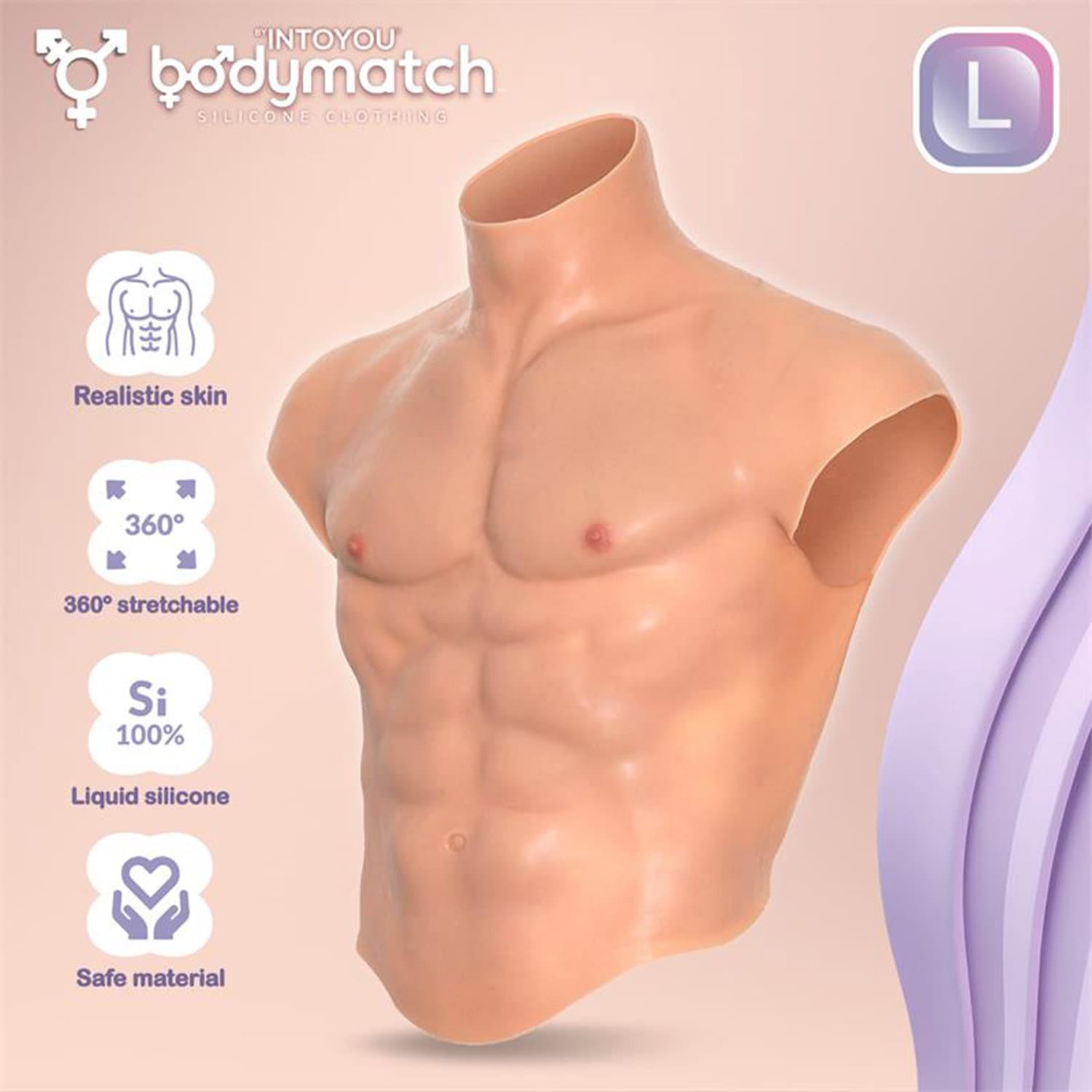 BODYMATCH - Boomax - Hyperrealistisch siliconen spierpak - Maat L - Huidskleur 3