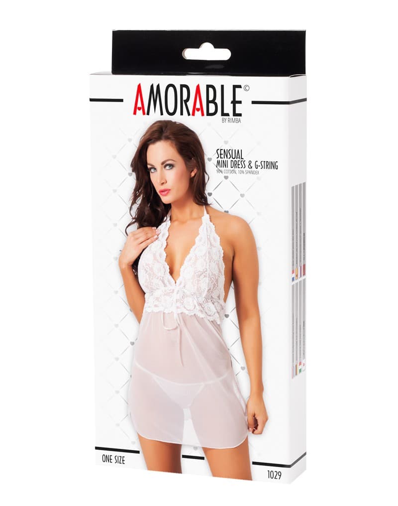 Amorable by Rimba - Mini Jurk met G-string - One Size - Wit 2