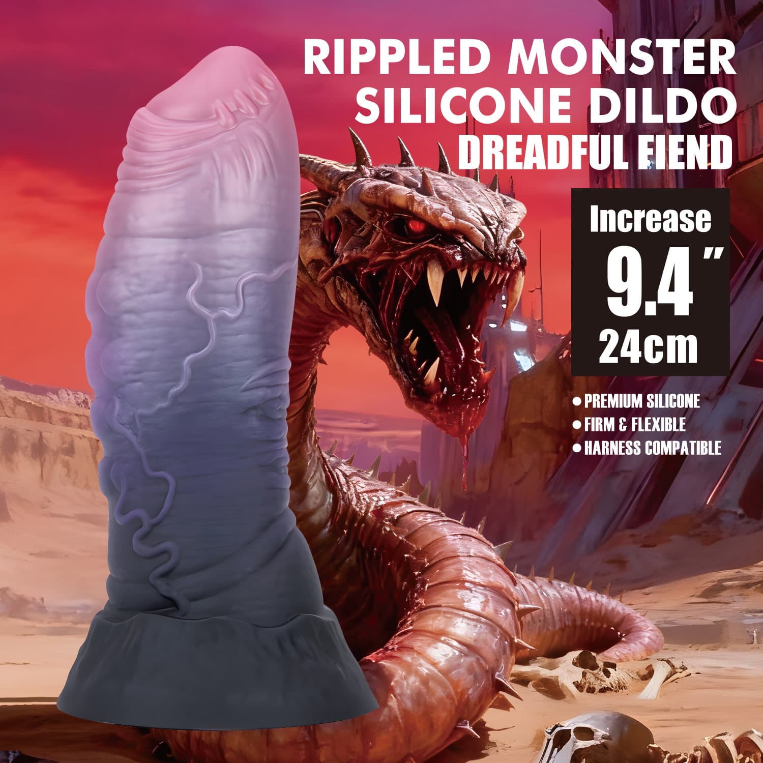 Power Monsters - Dreadful Fiend - Rippled Monster Dildo - 24 cm - Mix Color 3