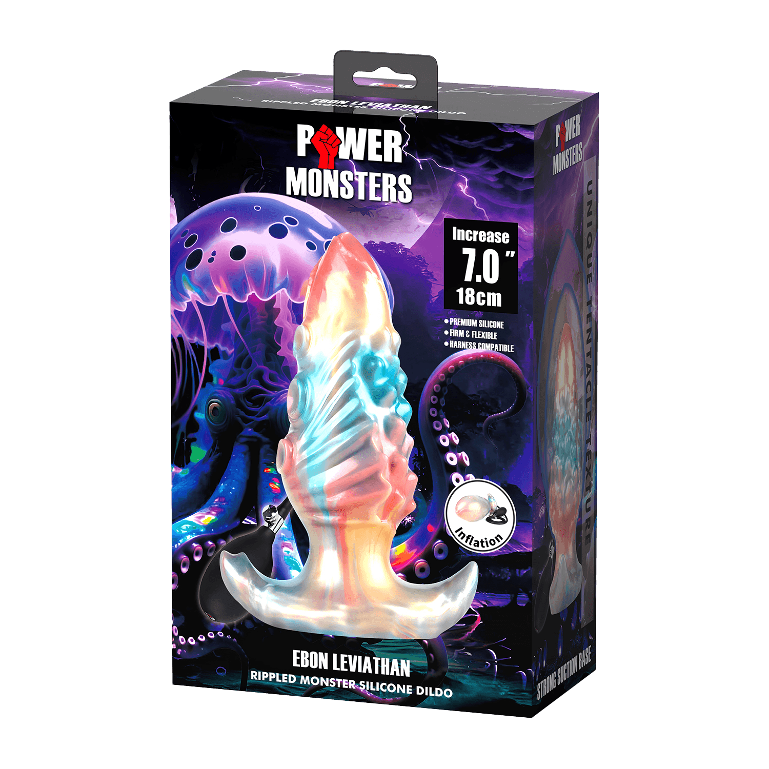 Power Monsters - Ebon Leviathan - Opblaasbare anale plug - 18 cm - Mixkleur 7