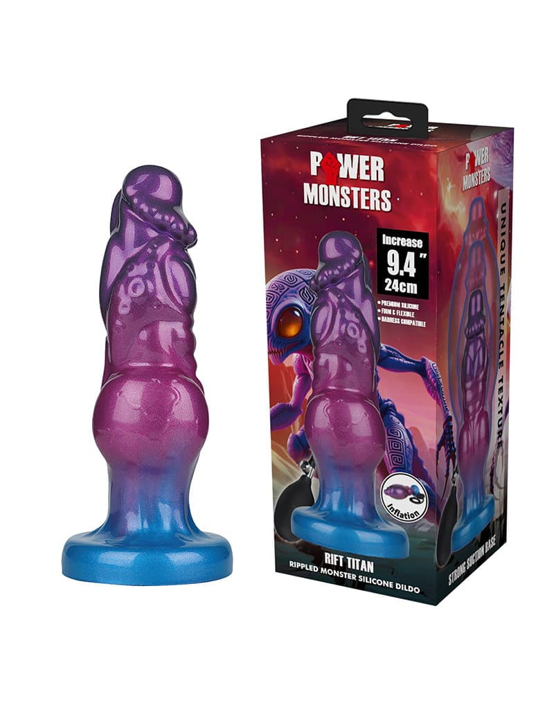 Power Monsters - Rift Titan - Opblaasbare Rippled Monster Dildo - 24 cm - Mix Color