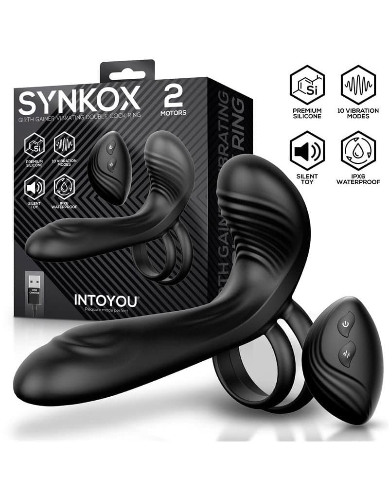 IY - Synkox - Girth Gainer Vibrerende Dubbele Penisring met Afstandsbediening - Zwart