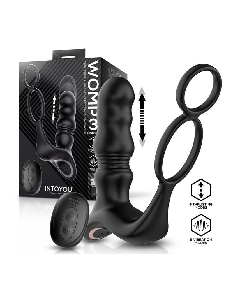 IY - Womp - Stotende en vibrerende prostaatmassager met afstandsbediening - Zwart