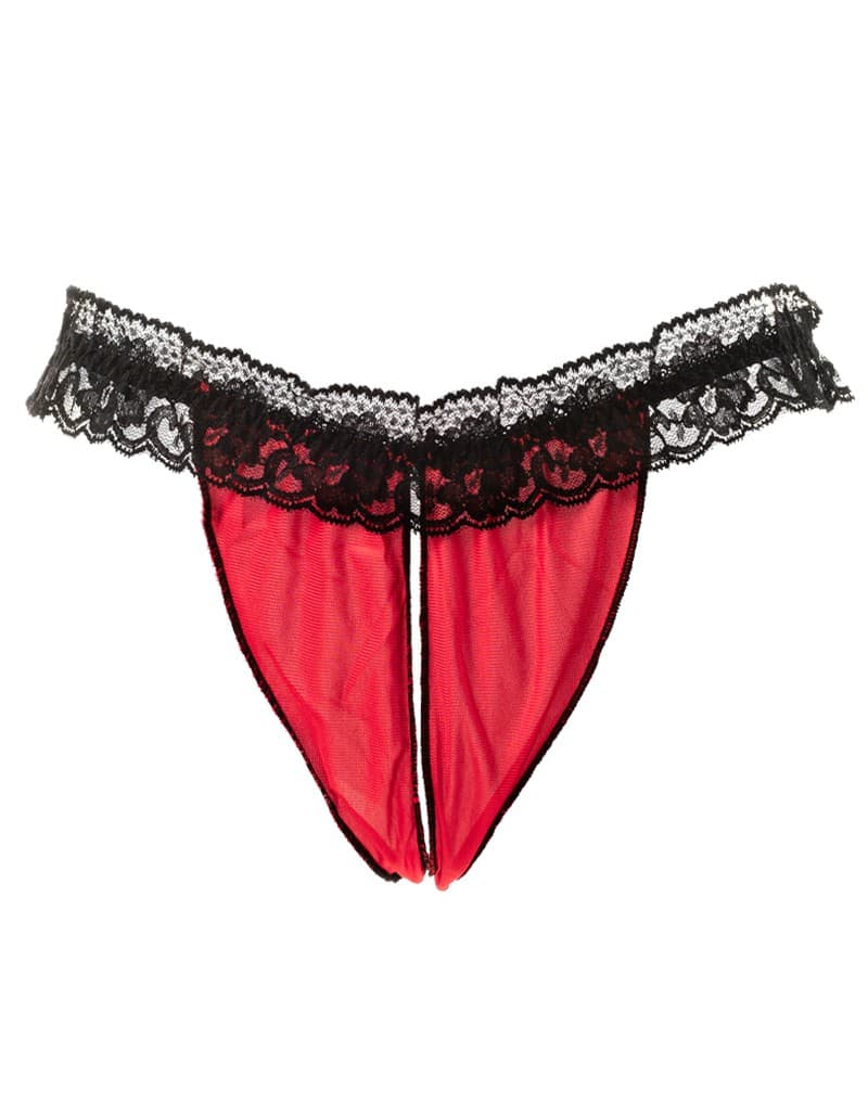 Amorable by Rimba - Open String - One Size - Zwart / Rood (art. 1224) 4