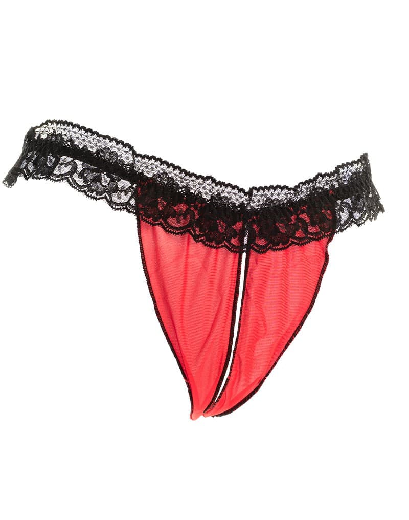 Amorable by Rimba - Open String - One Size - Zwart / Rood (art. 1224) 5