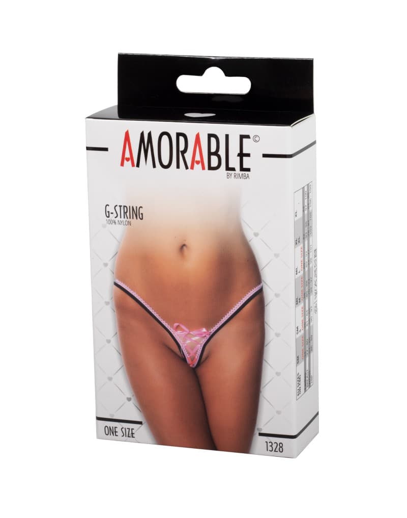 Amorable by Rimba - G-string met veter - One Size - Zwart / Roze 2