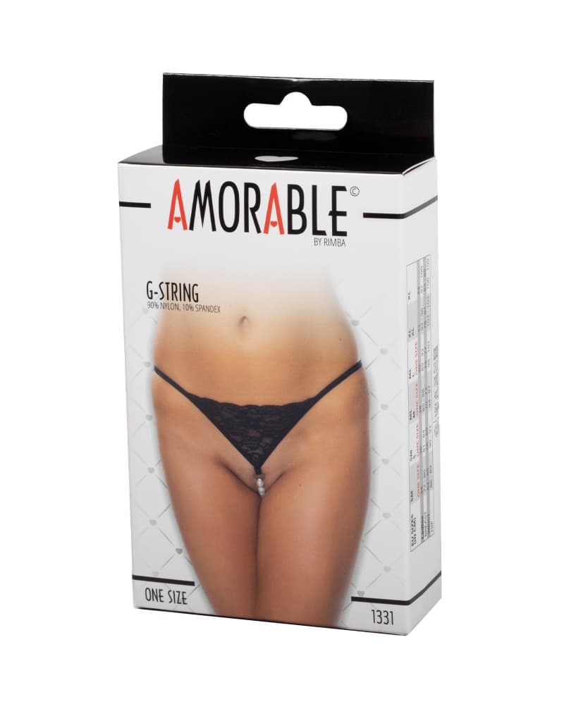Amorable by Rimba - G-string met parels - One Size - Zwart (art. 1331) 2