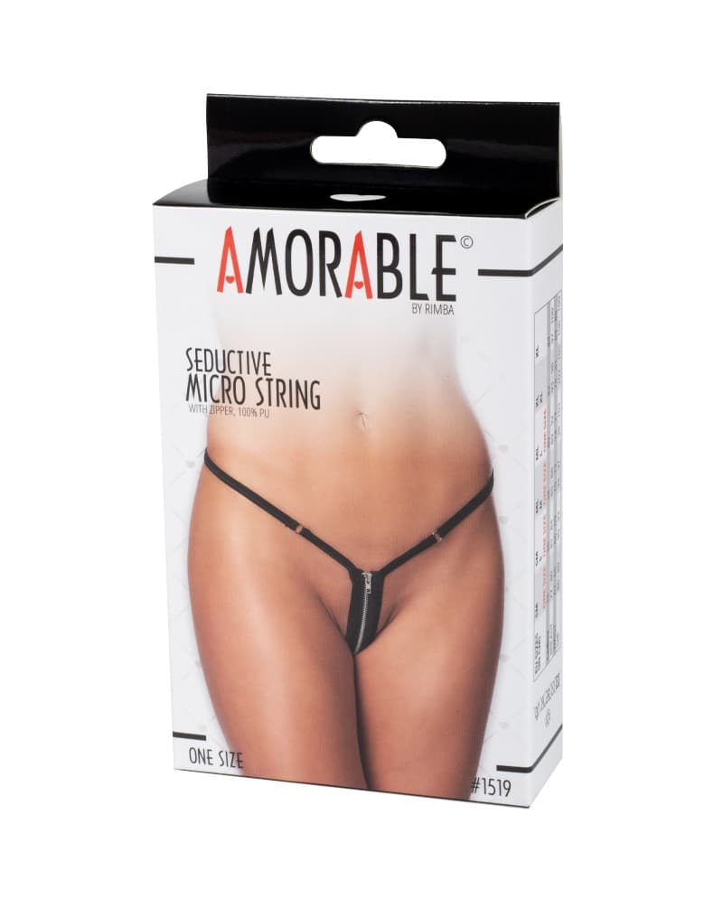 Amorable by Rimba - Mini G-string met Ritssluiting - One Size - Zwart 3