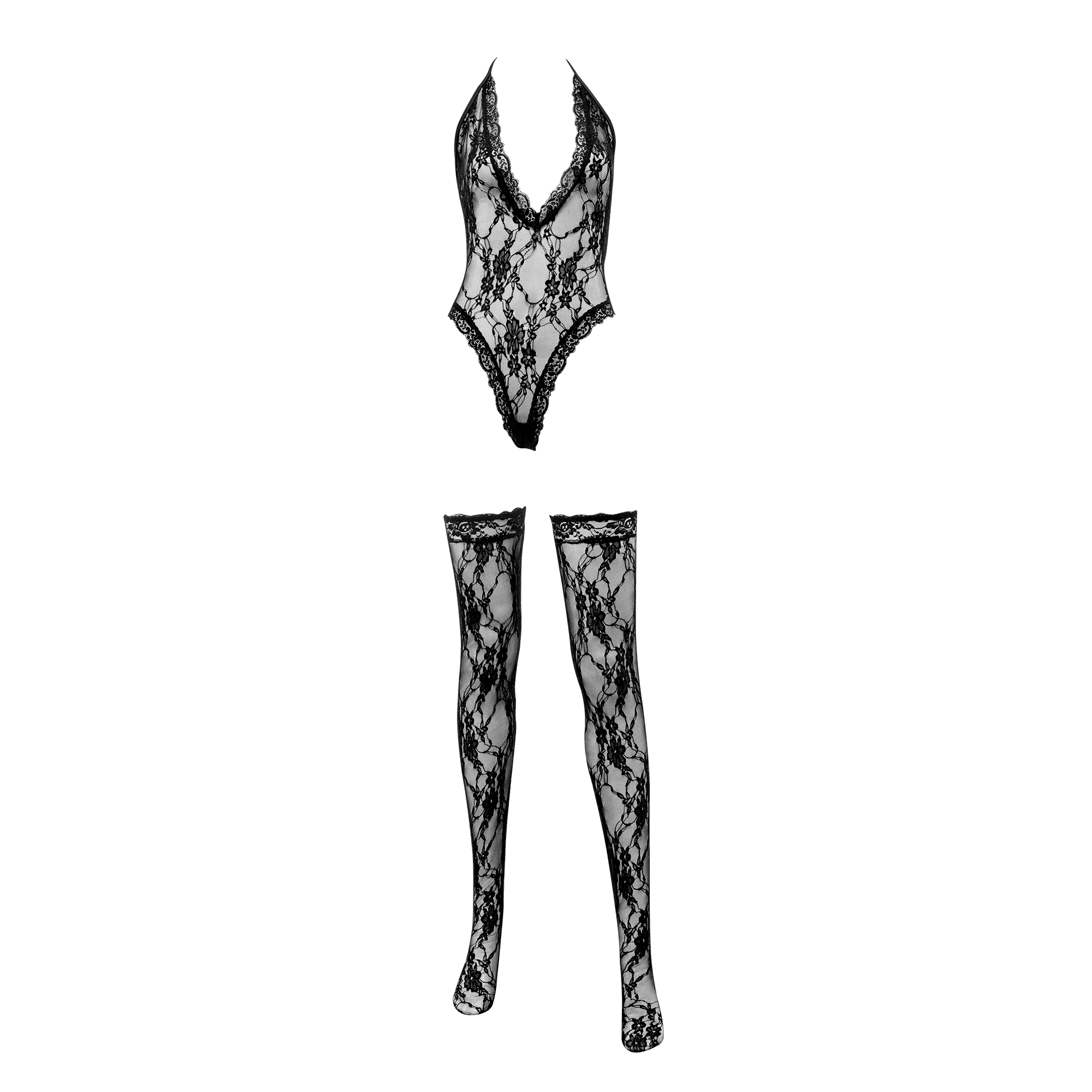 Amorable by Rimba - Bodystocking met kousen - One Size - Zwart 4