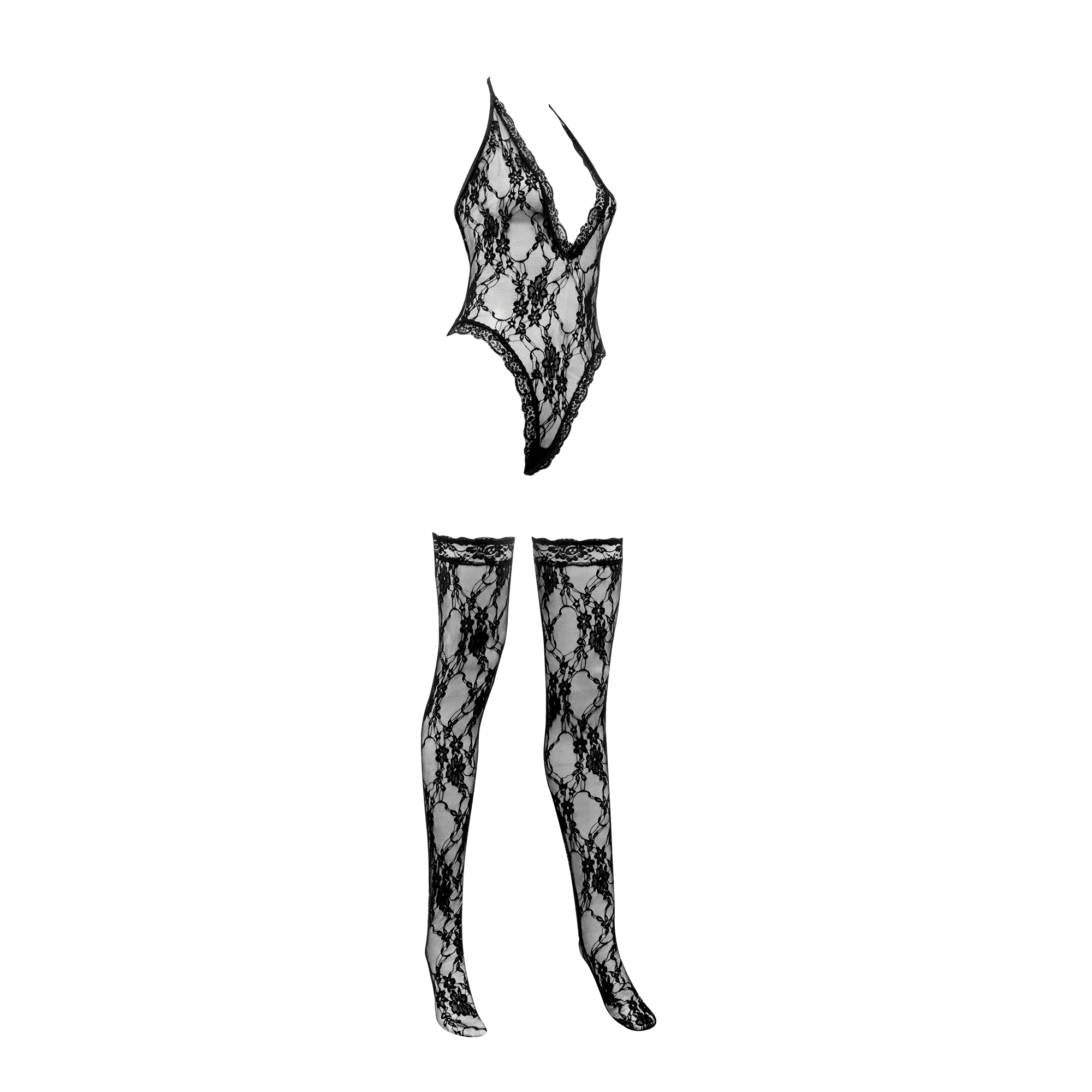 Amorable by Rimba - Bodystocking met kousen - One Size - Zwart 5