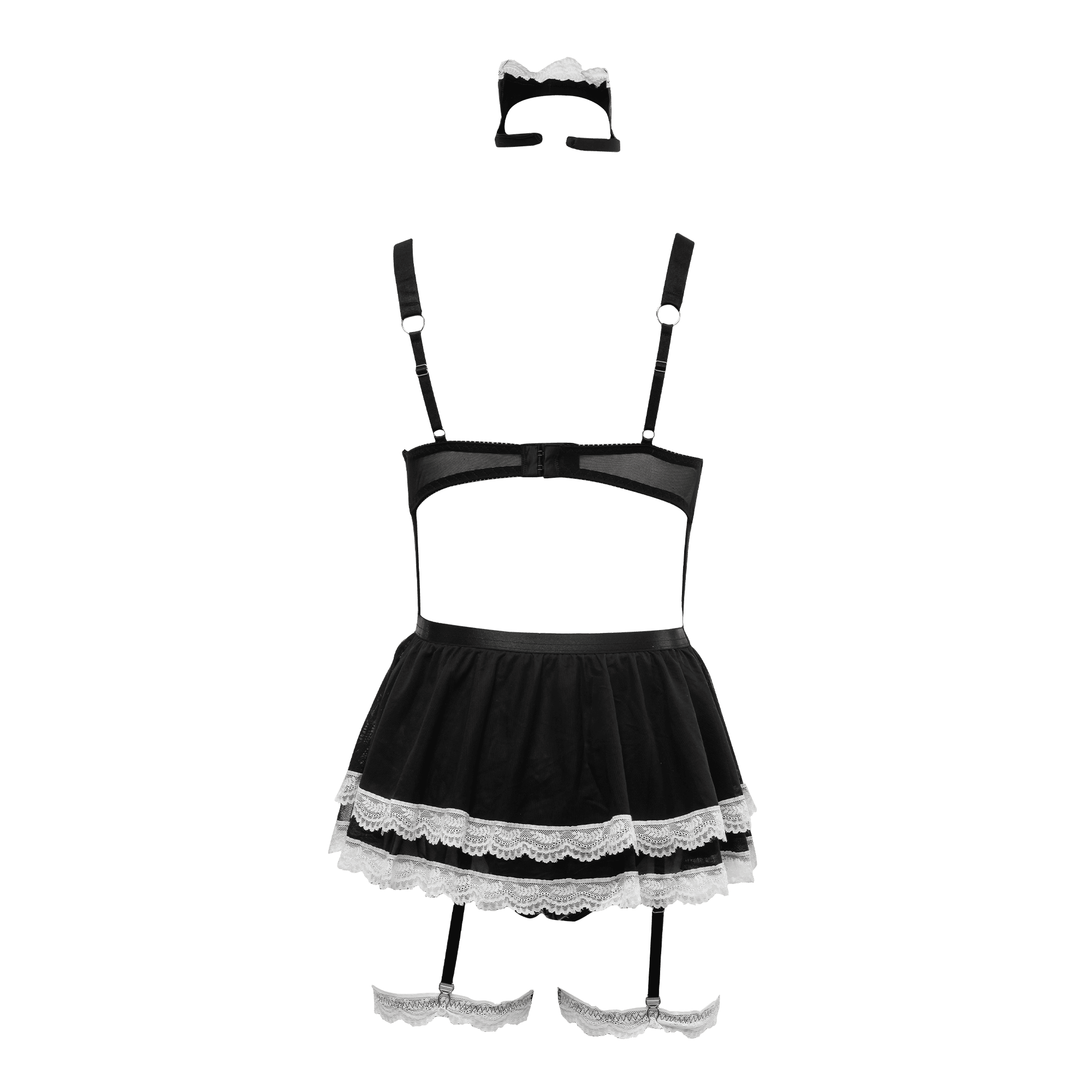 Amorable by Rimba - Wetlook Dienstmeisjes uniform - Zwart, Wit 8