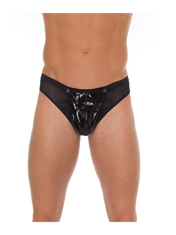 Amorable by Rimba - Doorzichtige string met lak look - One Size - Zwart