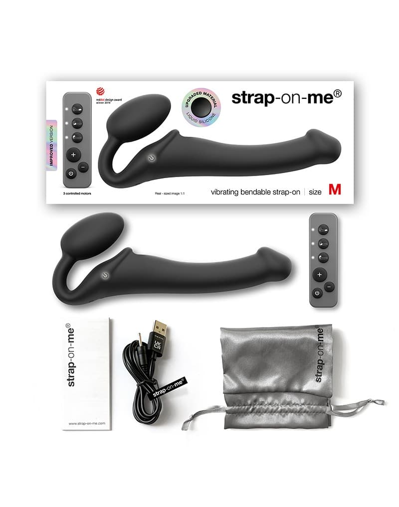 Strap-On-Me - Buigbare Strap-On Vibrator met Afstandsbediening Maat M - Zwart 5
