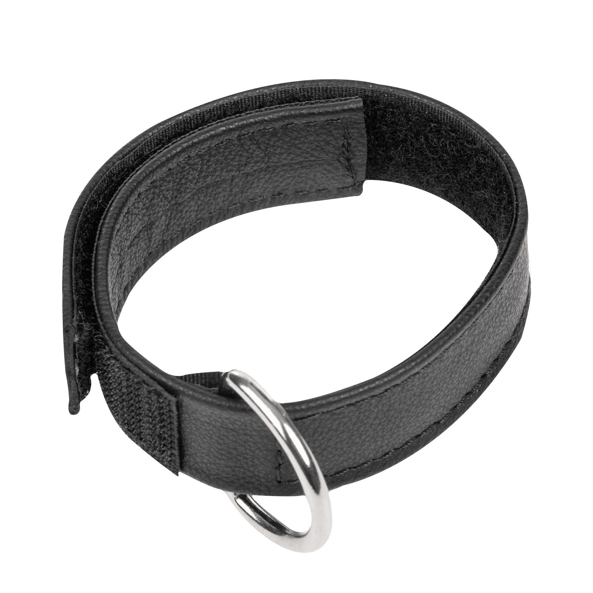 Rimba Bondage Play - Lederen Halsband met Klittenband - Zwart 4
