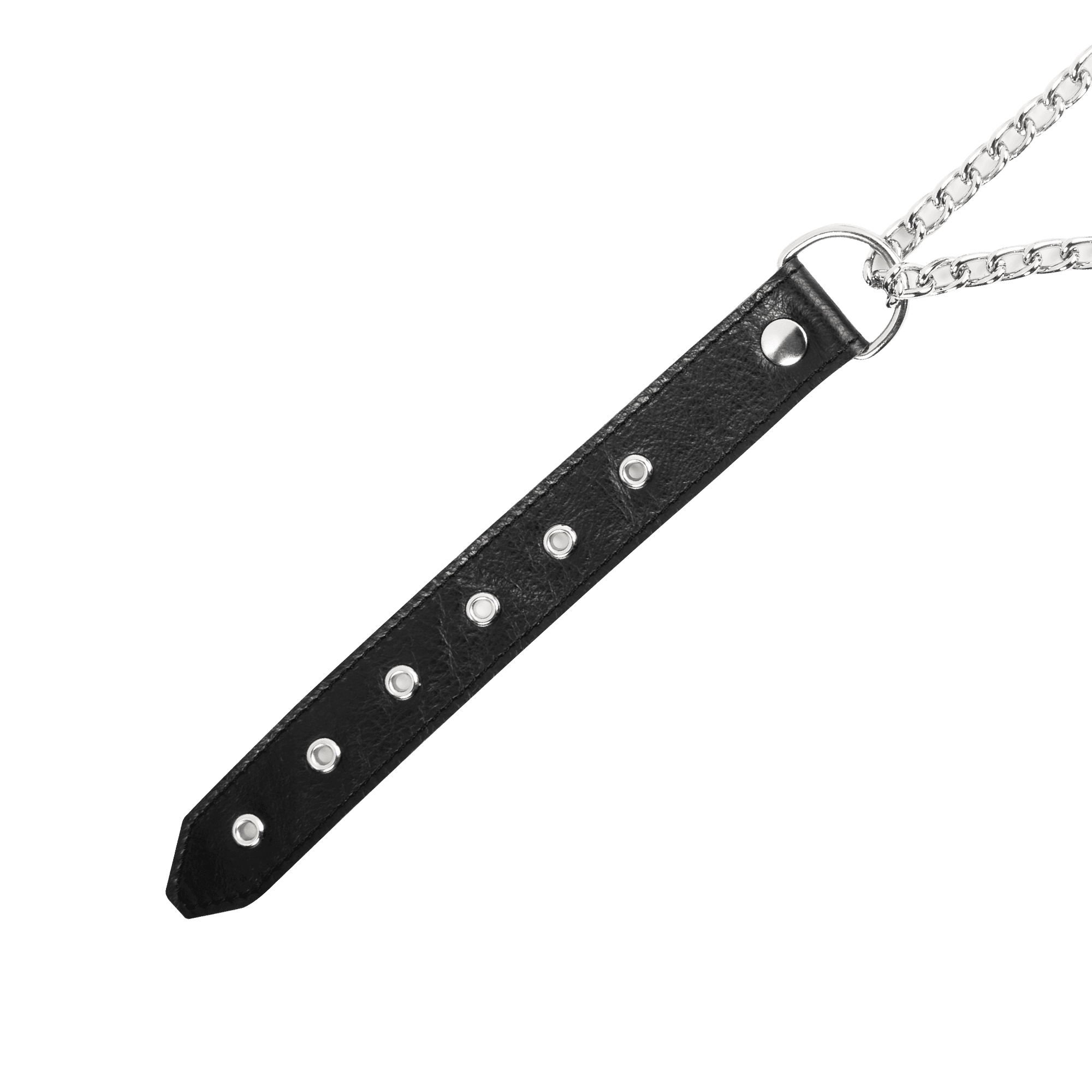 Rimba Bondage Play - Lederen Wurghalsband met O-ring - Zwart & Zilver 4