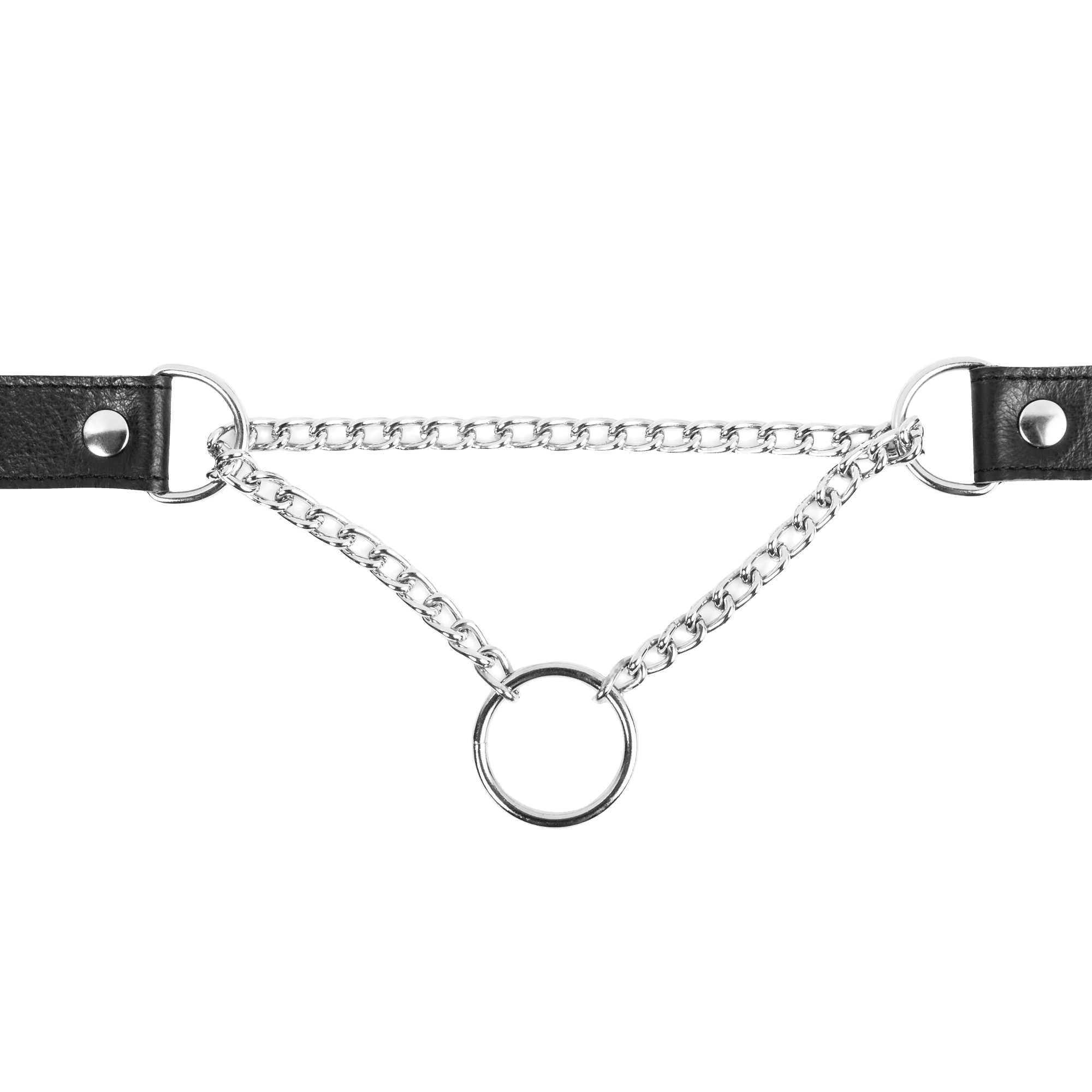 Rimba Bondage Play - Lederen Wurghalsband met O-ring - Zwart & Zilver 3