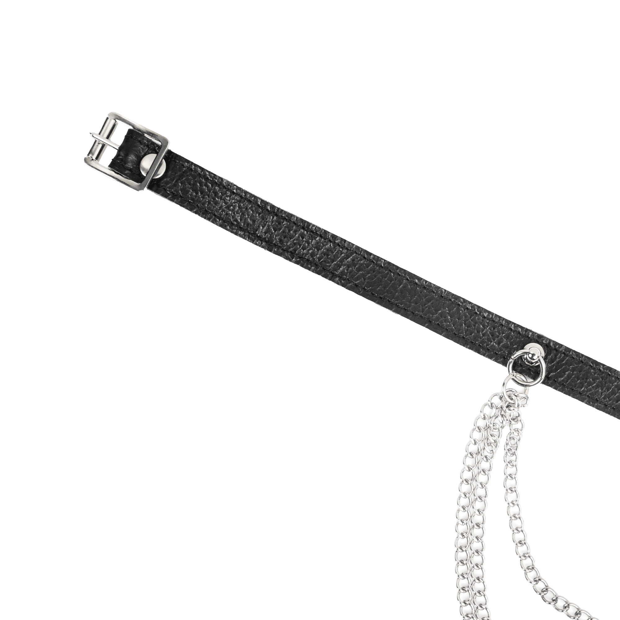 Rimba Bondage Play - Lederen Halsband met Metalen Kettingen - Zwart & Zilver 4