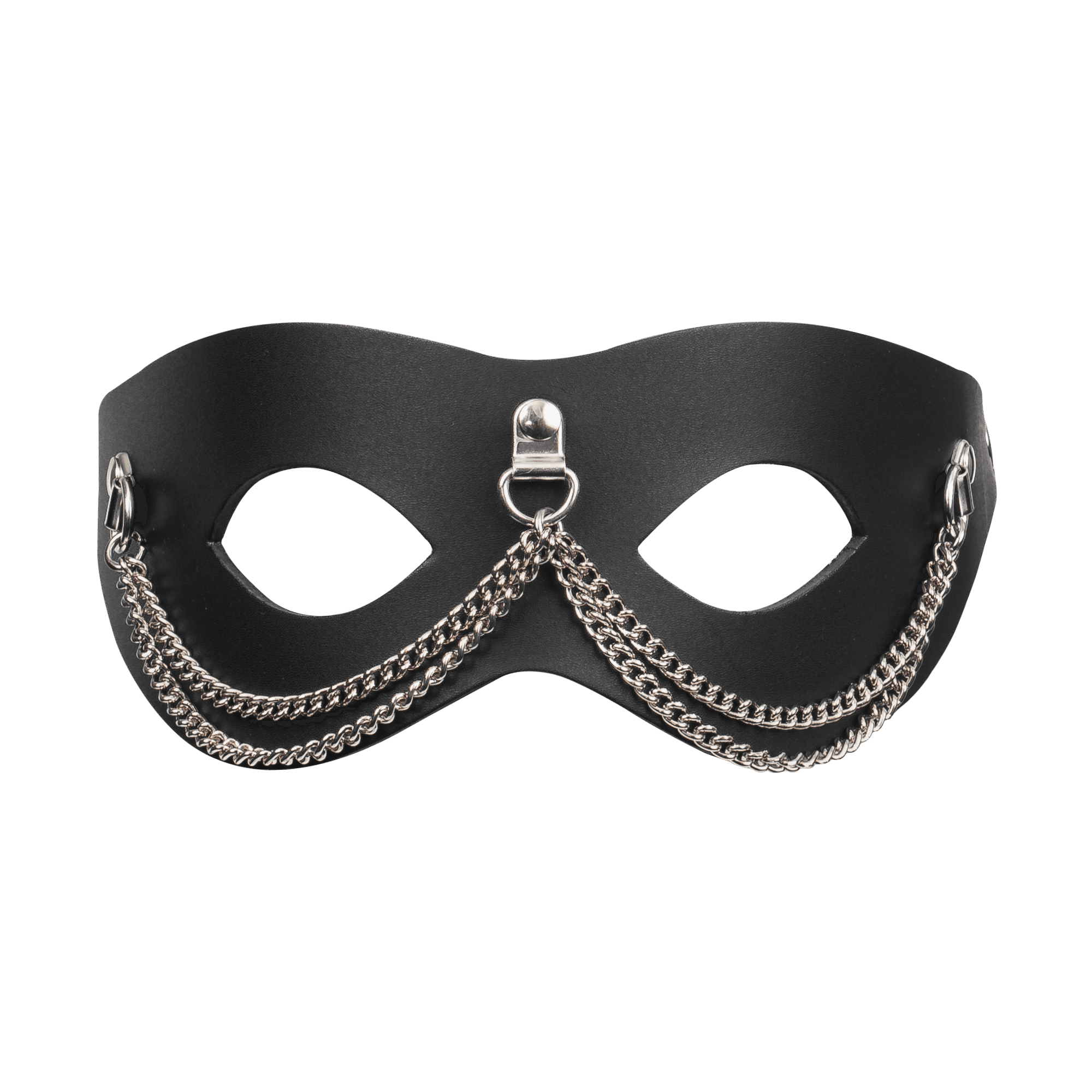 Rimba Bondage Play - Lederen Masker met Kettingdecoratie - Zwart & Zilver 4