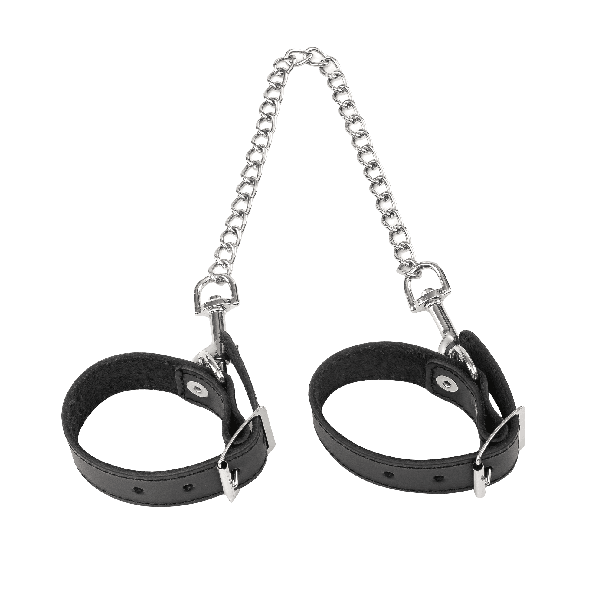 Rimba Bondage Play - Lederen Handboeien met Afneembare Ketting - Zwart & Zilver 4