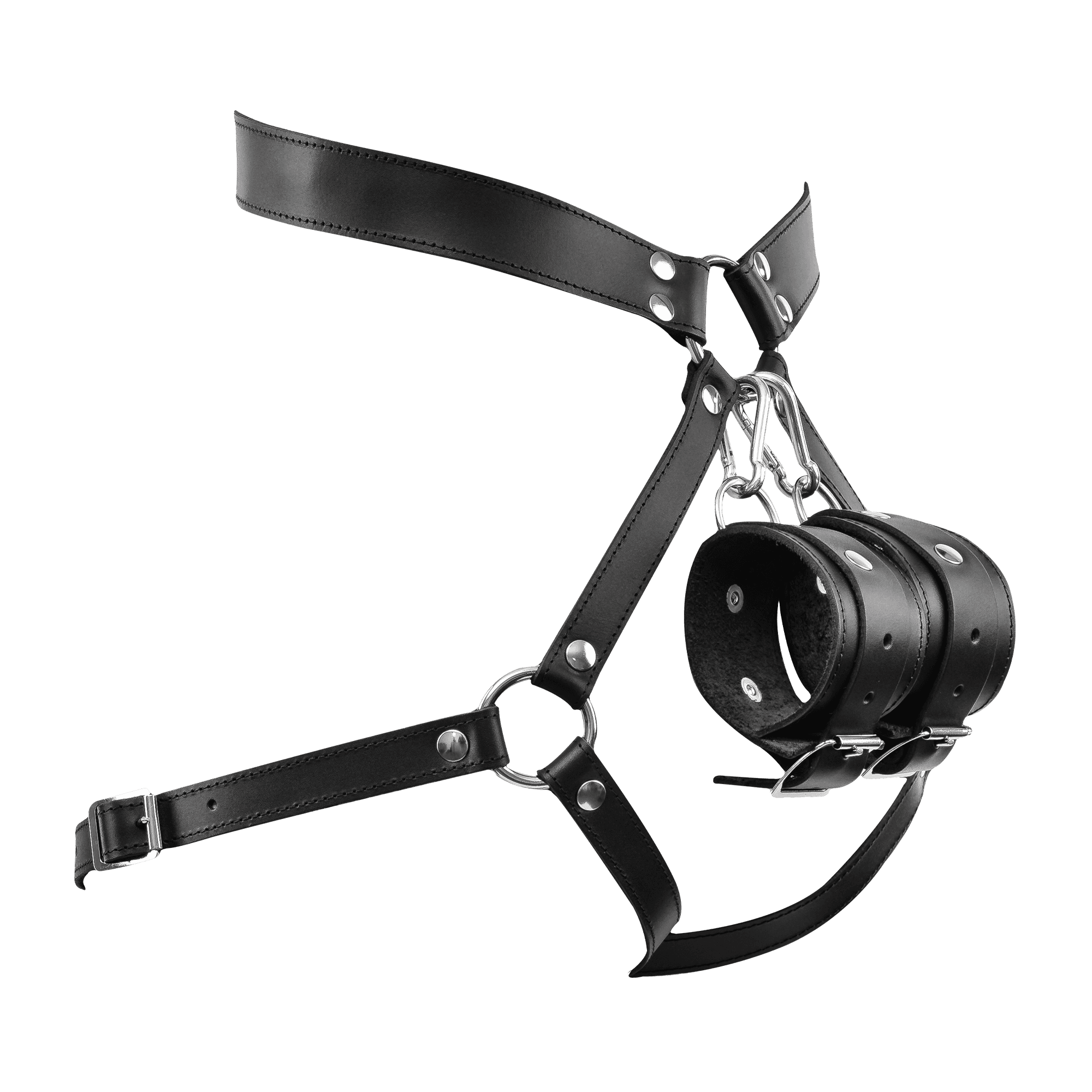 Rimba Bondage Play - Luxe lederen bondageharnas met boeien - Zwart 7