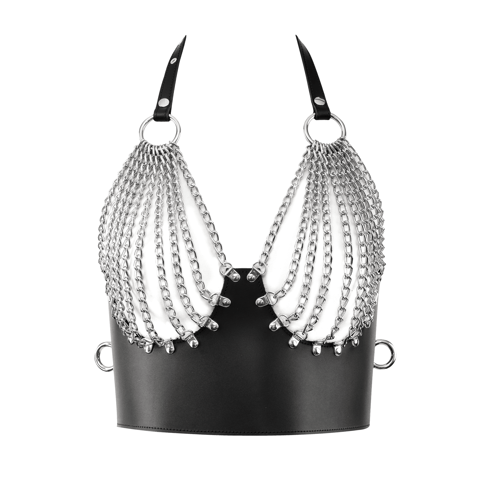 Rimba Bondage Play - Lederen Bustier met Kettingen - Zwart & Zilver 3