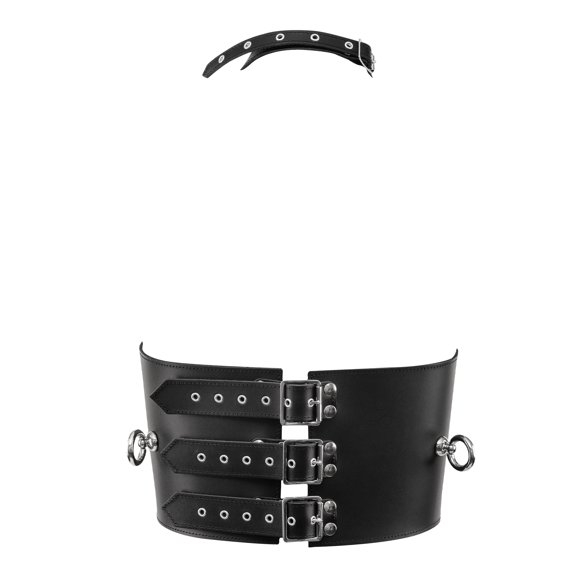 Rimba Bondage Play - Lederen Bustier met Kettingen - Zwart & Zilver 4